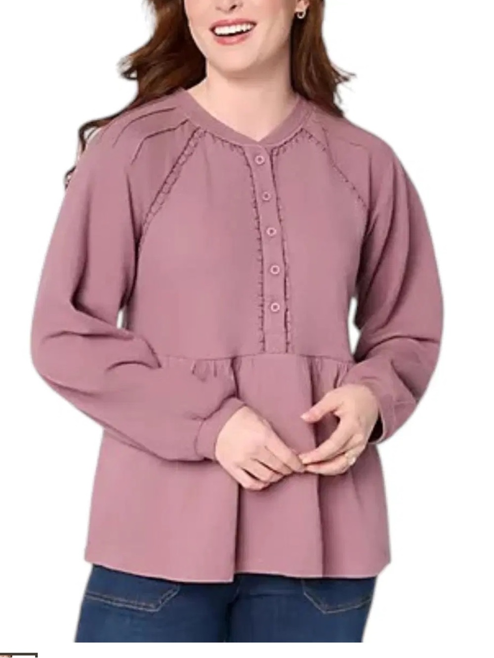 LOGO by Lori Goldstein Women's Cotton Knit Blouse with Peplum size 2X